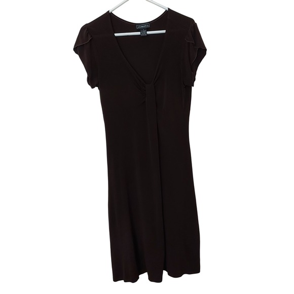 Elementz Brown Dress Medium V-Neck Tie Front Flutter Sleeve Polyester Blend - Picture 3 of 10